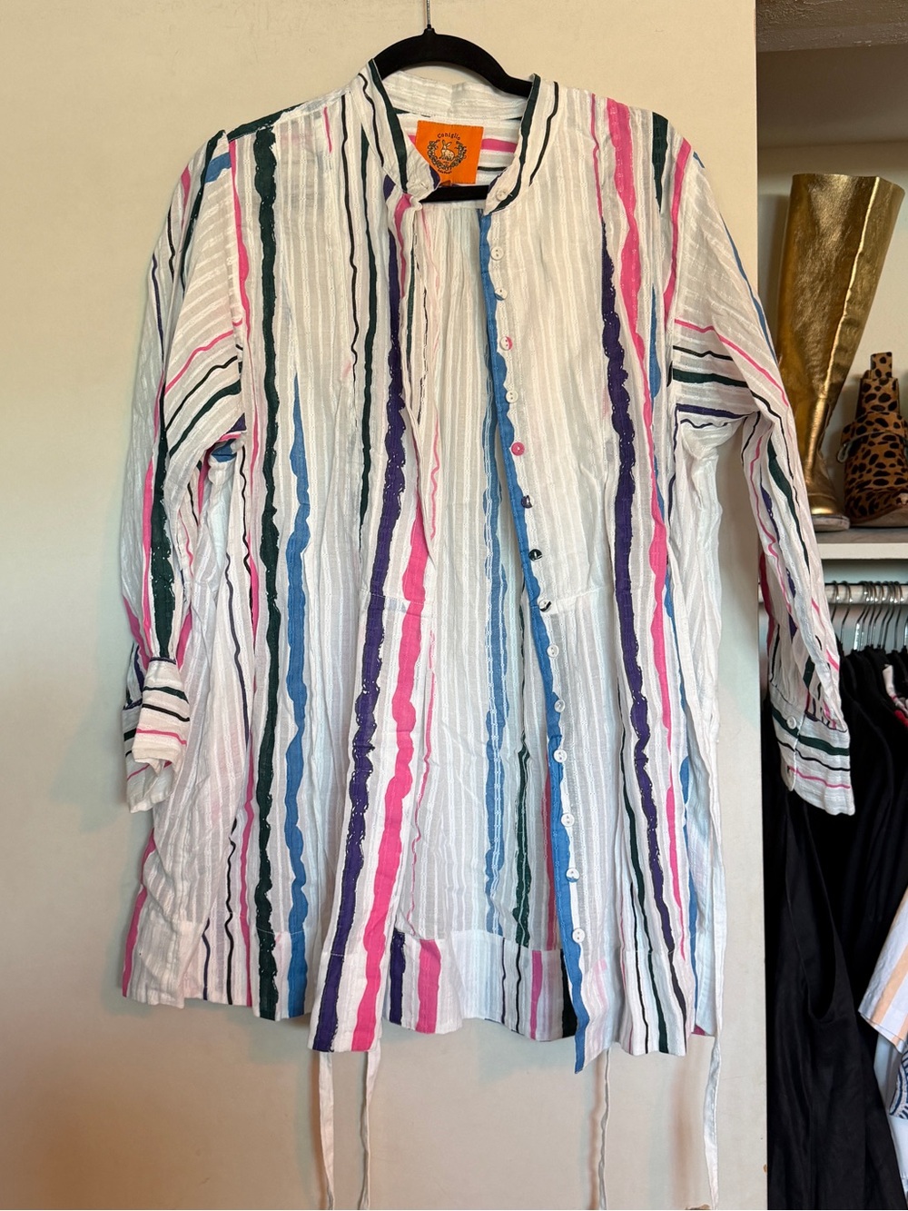 Coniglio Palm Beach Striped Button Down Tunic Top Free Size